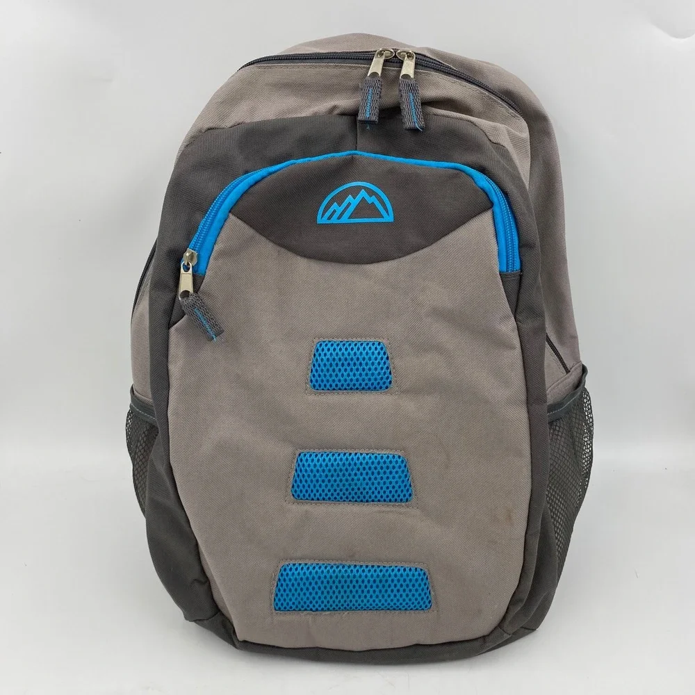 Mountain Edge Medium Backpack Grey Blue Canvas Hiking School Bag Travel Daypack